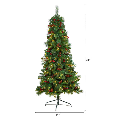 6’ Flat Back Montreal Mountain Artificial Christmas Tree with Pine Cones and Berries-Christmas Tree-Parc Decor