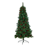6’ Flat Back Montreal Mountain Artificial Christmas Tree with Pine Cones and Berries-Christmas Tree-Parc Decor