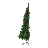 6’ Flat Back Montreal Mountain Artificial Christmas Tree with Pine Cones and Berries-Christmas Tree-Parc Decor