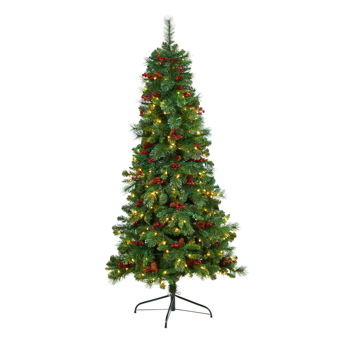 6’ Flat Back Montreal Mountain Artificial Christmas Tree with Pine Cones and Berries-Christmas Tree-Parc Decor