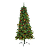 6’ Flat Back Montreal Mountain Artificial Christmas Tree with Pine Cones and Berries-Christmas Tree-Parc Decor