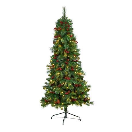 6’ Flat Back Montreal Mountain Artificial Christmas Tree with Pine Cones and Berries-Christmas Tree-Parc Decor
