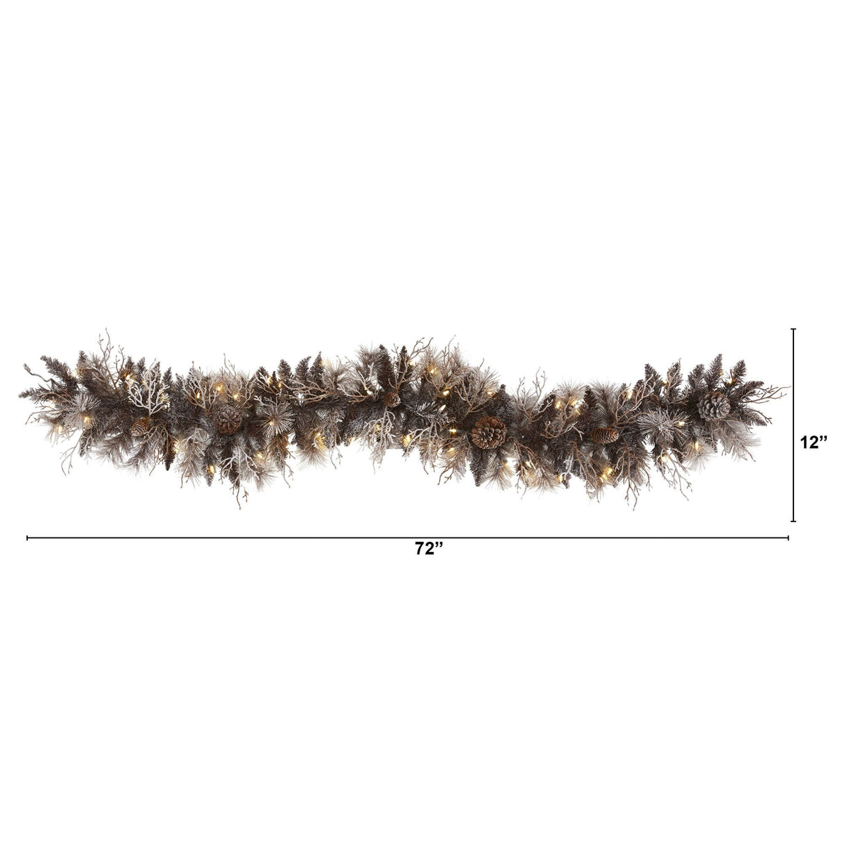 6' Flocked Artificial Christmas Garland with 50 White Warm LED Lights and Pine Cones-Garland-Parc Decor
