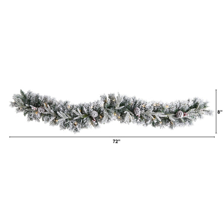 6’ Flocked Artificial Christmas Garland with Pine Cones and 35 Warm White LED Lights-Garland-Parc Decor