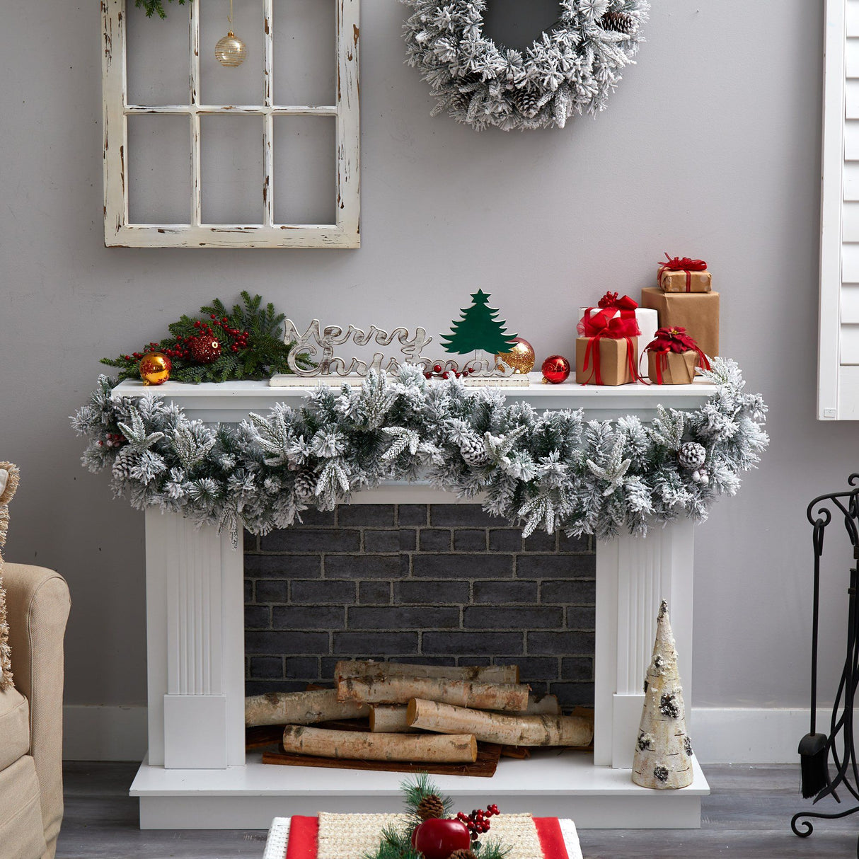 6’ Flocked Artificial Christmas Garland with Pine Cones and 35 Warm White LED Lights-Garland-Parc Decor