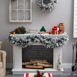 6’ Flocked Artificial Christmas Garland with Pine Cones and 35 Warm White LED Lights-Garland-Parc Decor