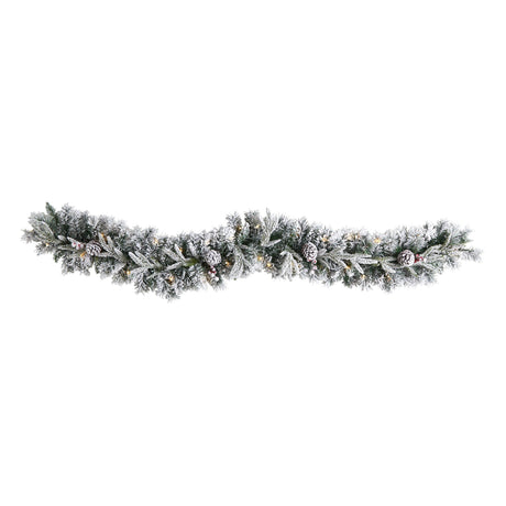 6’ Flocked Artificial Christmas Garland with Pine Cones and 35 Warm White LED Lights-Garland-Parc Decor