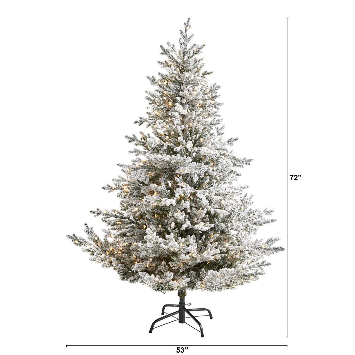 6’ Flocked Fraser Fir Artificial Christmas Tree with 500 Warm White Lights and 236 Bendable Branches-Christmas Tree-Parc Decor