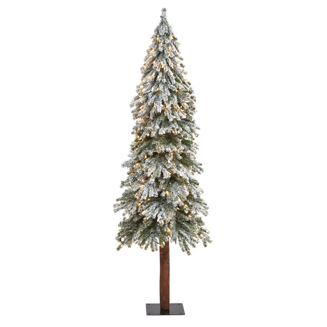 6’ Flocked Grand Alpine Artificial Christmas Tree with 300 Lights and 601 Branches on Natural Trunk-Christmas Tree-Parc Decor
