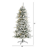 6’ Flocked Livingston Fir Artificial Christmas Tree with Pine Cones and 300 Clear Warm LED Lights-Christmas Tree-Parc Decor