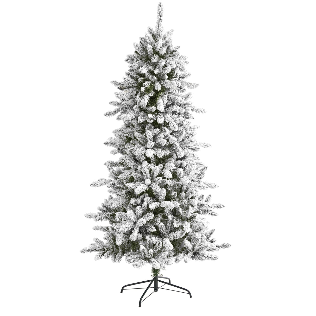 6’ Flocked Livingston Fir Artificial Christmas Tree with Pine Cones and 696 Bendable Branches-Christmas Tree-Parc Decor