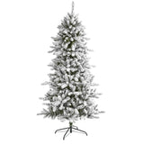 6’ Flocked Livingston Fir Artificial Christmas Tree with Pine Cones and 696 Bendable Branches-Christmas Tree-Parc Decor