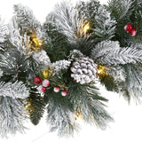 6’ Flocked Mixed Pine Artificial Christmas Garland with 50 LED Lights, Pine Cones and Berries-Garland-Parc Decor