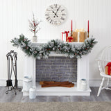 6’ Flocked Mixed Pine Artificial Christmas Garland with 50 LED Lights, Pine Cones and Berries-Garland-Parc Decor