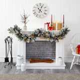 6’ Flocked Mixed Pine Artificial Christmas Garland with 50 LED Lights, Pine Cones and Berries-Garland-Parc Decor