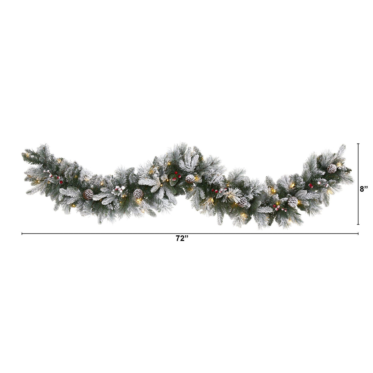 6’ Flocked Mixed Pine Artificial Christmas Garland with 50 LED Lights, Pine Cones and Berries-Garland-Parc Decor