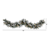 6’ Flocked Mixed Pine Artificial Christmas Garland with 50 LED Lights, Pine Cones and Berries-Garland-Parc Decor