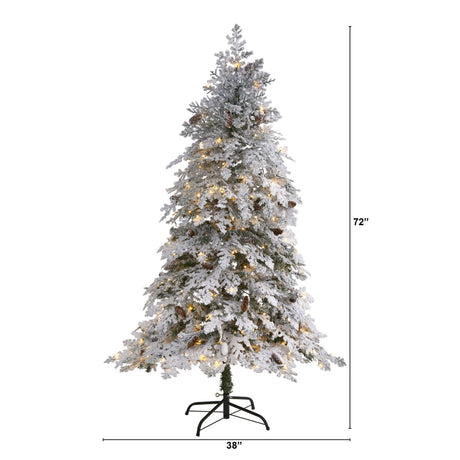6' Flocked Montana Down Swept Spruce Artificial Christmas Tree with 250 Clear LED Lights-Christmas Tree-Parc Decor