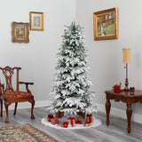 6’ Flocked North Carolina Fir Artificial Christmas Tree with 450 Warm White Lights and 1560 Bendable Branches-Christmas Tree-Parc Decor