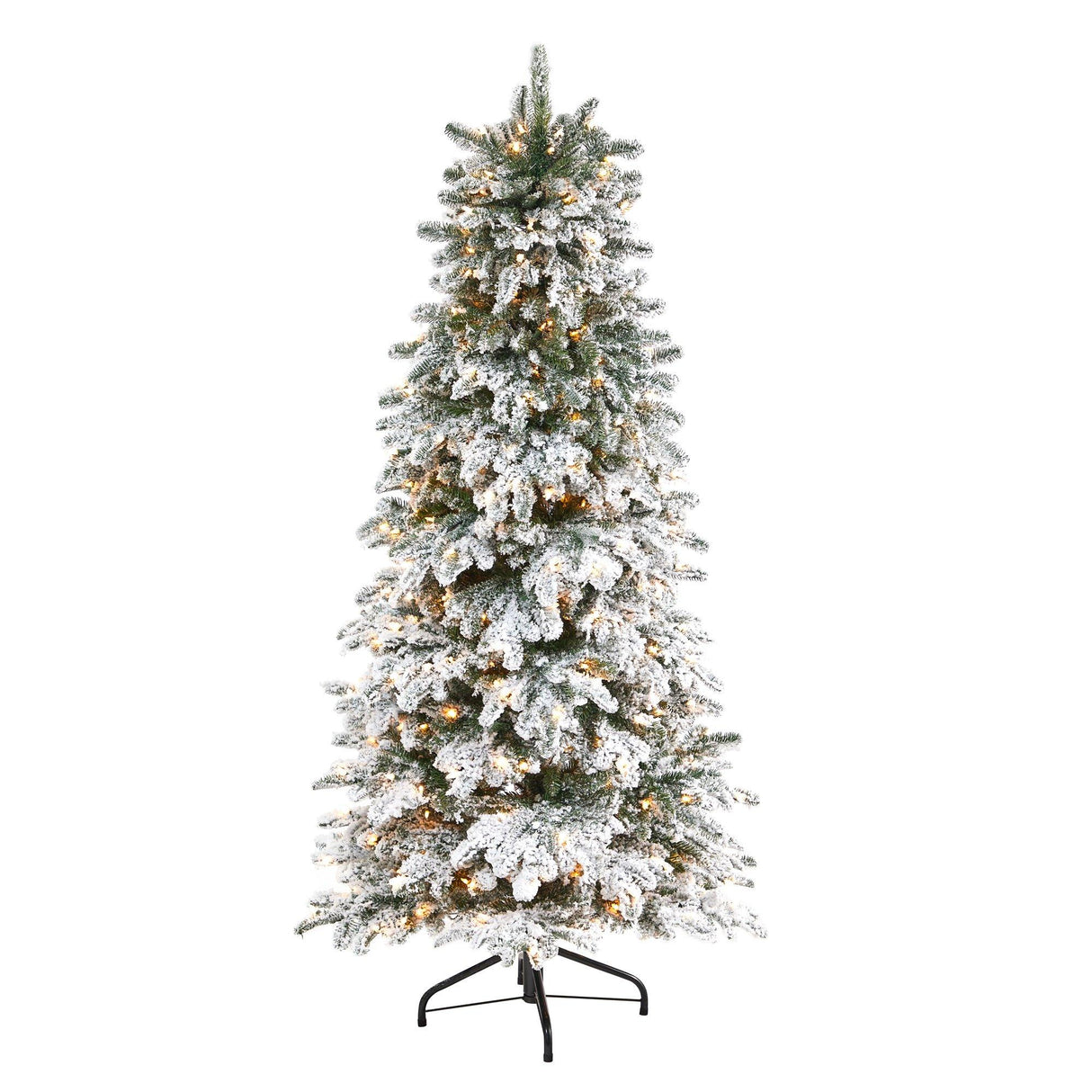 6’ Flocked North Carolina Fir Artificial Christmas Tree with 450 Warm White Lights and 1560 Bendable Branches-Christmas Tree-Parc Decor