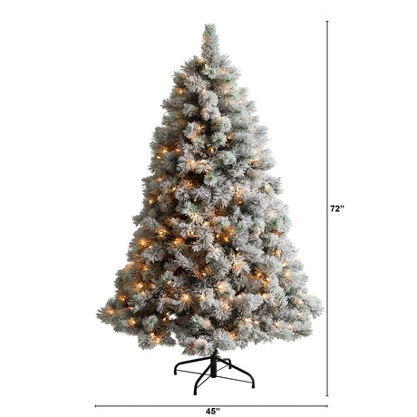 6’ Flocked Oregon Pine Artificial Christmas Tree with 300 Clear Lights and 551 Bendable Branches-Christmas Tree-Parc Decor