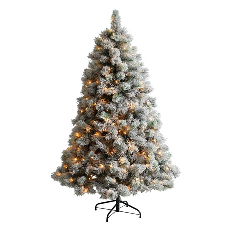 6’ Flocked Oregon Pine Artificial Christmas Tree with 300 Clear Lights and 551 Bendable Branches-Christmas Tree-Parc Decor