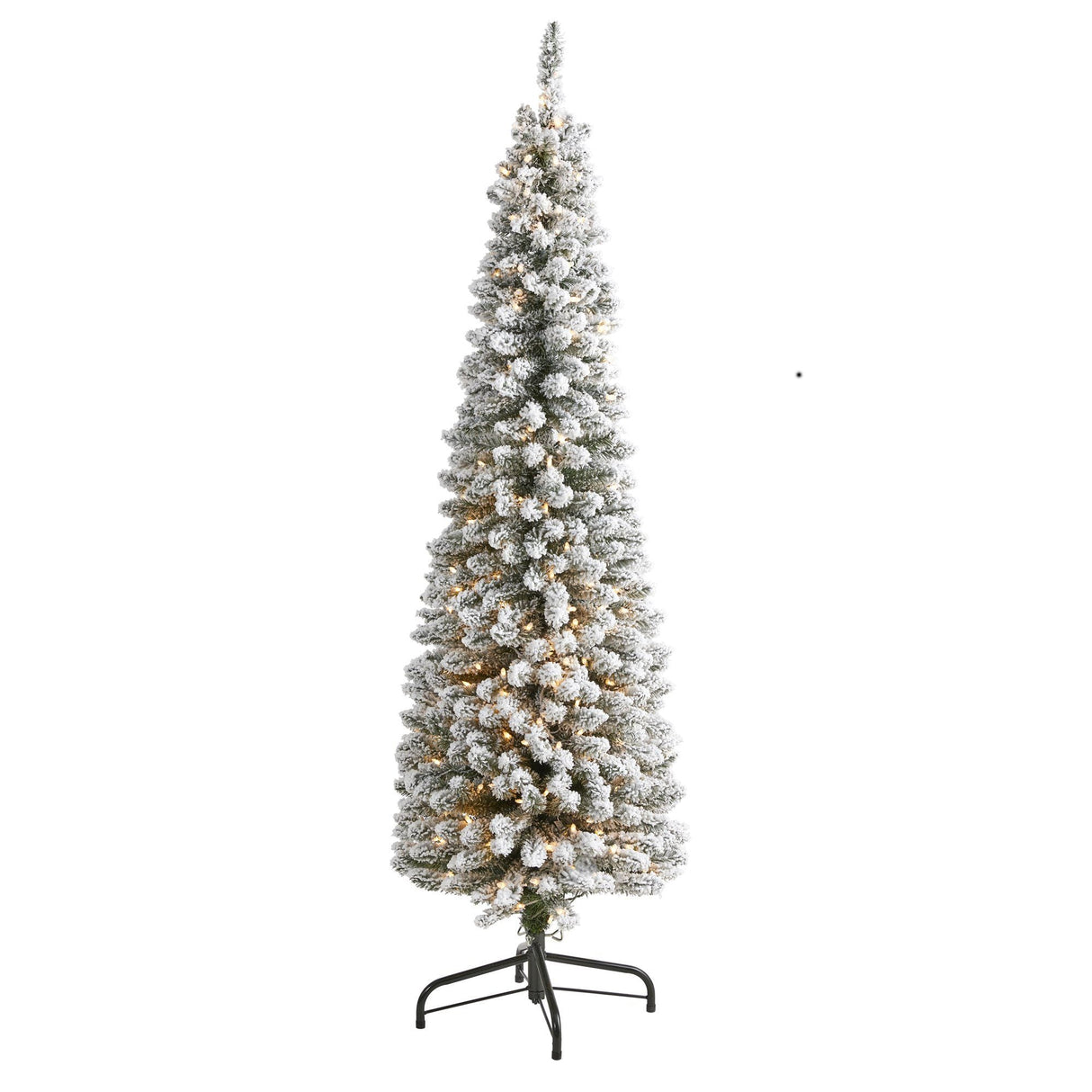 6’ Flocked Pencil Artificial Christmas Tree with 300 Clear Lights and 438 Bendable Branches-Christmas Tree-Parc Decor