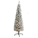 6’ Flocked Pencil Artificial Christmas Tree with 300 Clear Lights and 438 Bendable Branches-Christmas Tree-Parc Decor