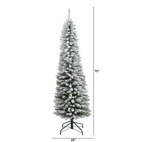 6’ Flocked Pencil Artificial Christmas Tree with 438 Bendable Branches-Christmas Tree-Parc Decor