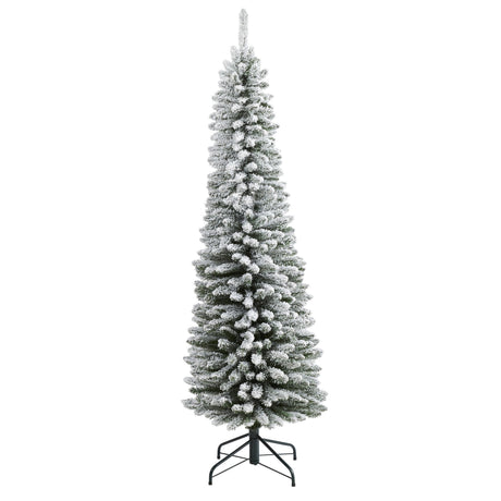 6’ Flocked Pencil Artificial Christmas Tree with 438 Bendable Branches-Christmas Tree-Parc Decor