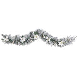 6’ Flocked Poinsettia and Berry Artificial Christmas Garland with 50 Warm White LED Lights-Garland-Parc Decor