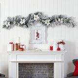 6’ Flocked Poinsettia and Berry Artificial Christmas Garland with 50 Warm White LED Lights-Garland-Parc Decor