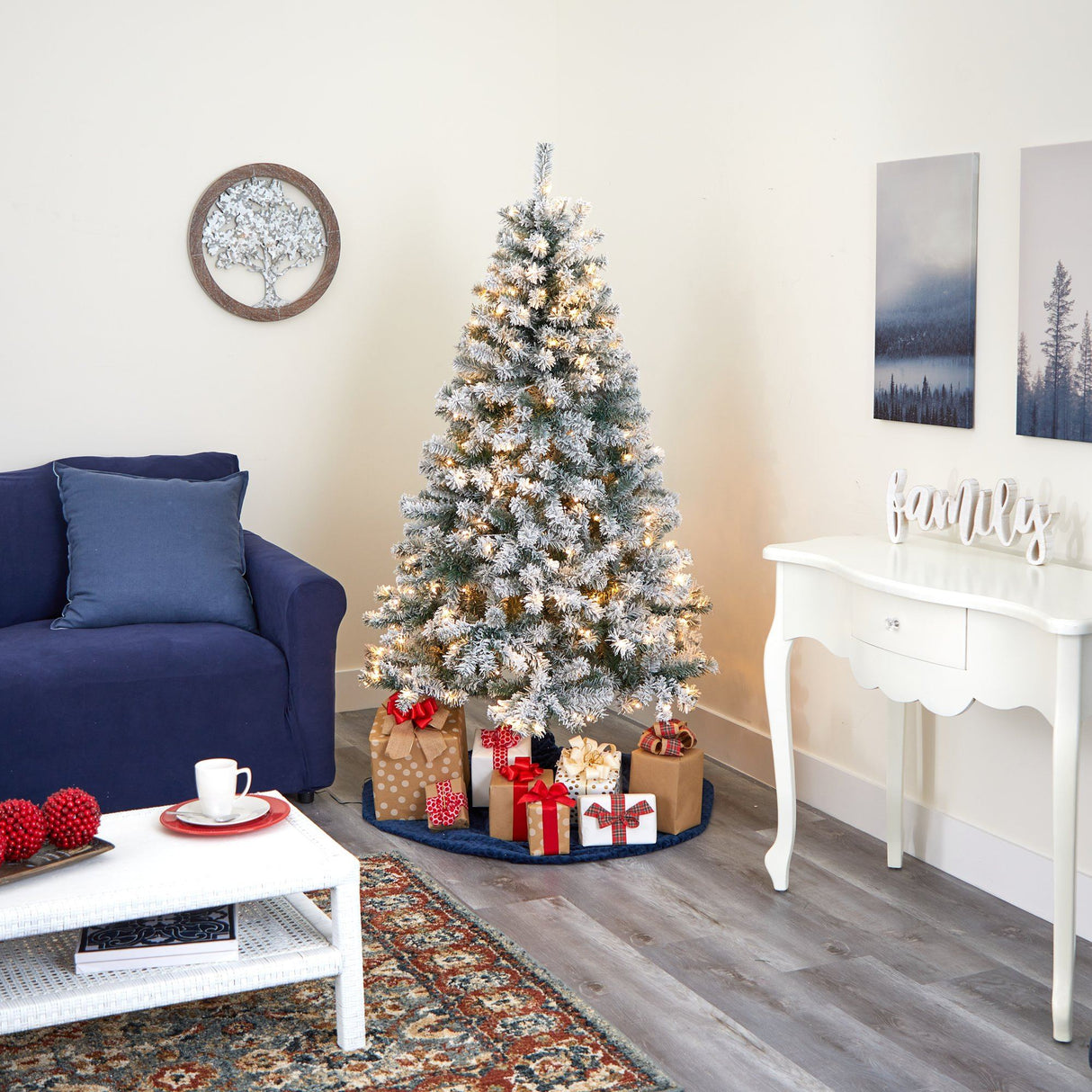 6' Flocked Rock Springs Spruce Artificial Christmas Tree with 250 Clear LED Lights-Christmas Tree-Parc Decor