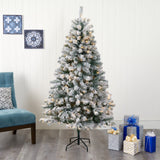 6' Flocked Rock Springs Spruce Artificial Christmas Tree with 250 Clear LED Lights-Christmas Tree-Parc Decor