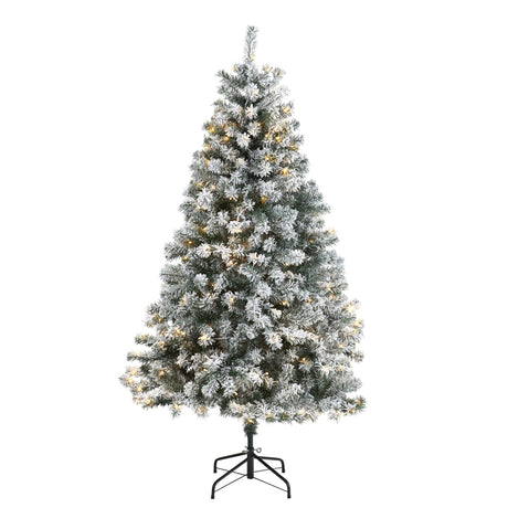 6' Flocked Rock Springs Spruce Artificial Christmas Tree with 250 Clear LED Lights-Christmas Tree-Parc Decor