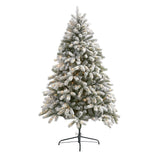 6’ Flocked South Carolina Spruce Artificial Christmas Tree with 450 Clear Lights and 925 Bendable Branches-Christmas Tree-Parc Decor