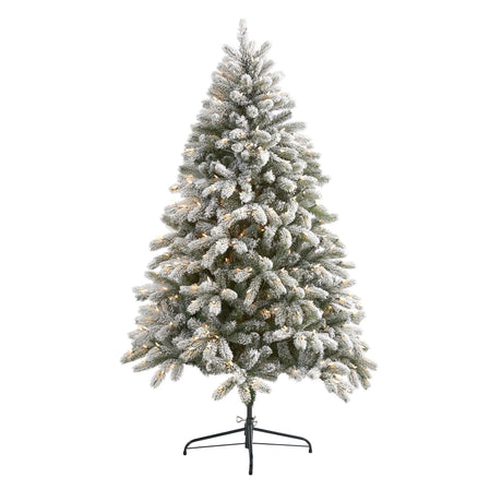 6’ Flocked South Carolina Spruce Artificial Christmas Tree with 450 Clear Lights and 925 Bendable Branches-Christmas Tree-Parc Decor
