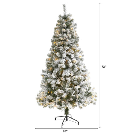 6' Flocked West Virginia Fir Artificial Christmas Tree with 250 Clear LED Lights-Christmas Tree-Parc Decor