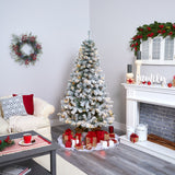 6' Flocked West Virginia Fir Artificial Christmas Tree with 250 Clear LED Lights-Christmas Tree-Parc Decor