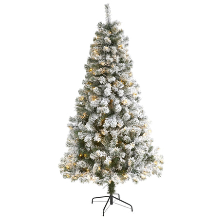 6' Flocked West Virginia Fir Artificial Christmas Tree with 250 Clear LED Lights-Christmas Tree-Parc Decor
