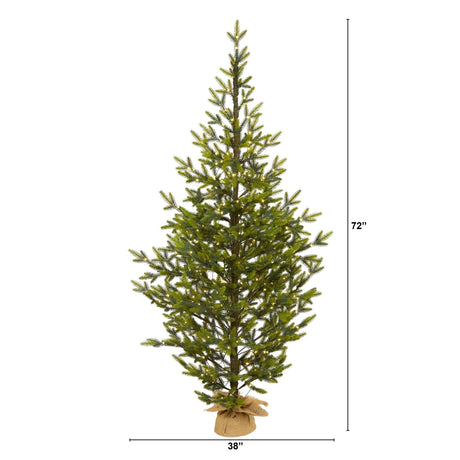 6’ Fraser Fir “Natural Look” Artificial Christmas Tree with 250 Clear LED Lights, a Burlap Base and 1243 Bendable Branches-Christmas Tree-Parc Decor