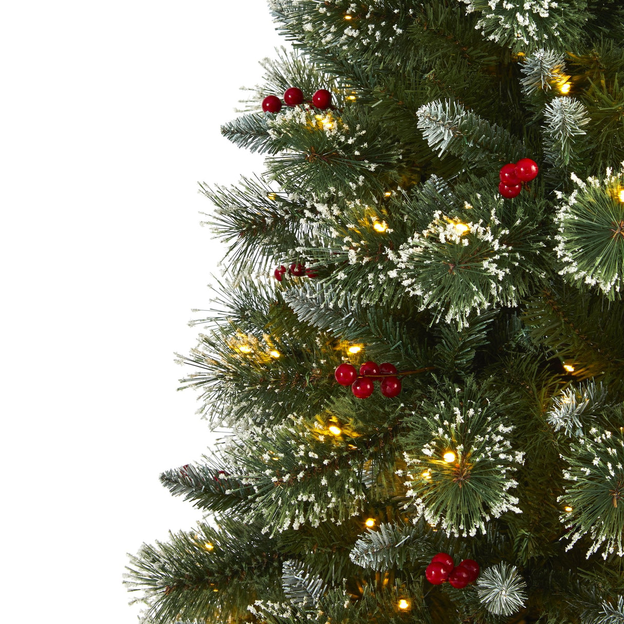 6’ Frosted Swiss Pine Artificial Christmas Tree with 300 Clear LED Lights and Berries-Christmas Tree-Parc Decor