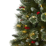 6’ Frosted Swiss Pine Artificial Christmas Tree with 300 Clear LED Lights and Berries-Christmas Tree-Parc Decor