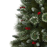 6’ Frosted Swiss Pine Artificial Christmas Tree with 300 Clear LED Lights and Berries-Christmas Tree-Parc Decor