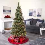 6’ Frosted Swiss Pine Artificial Christmas Tree with 300 Clear LED Lights and Berries-Christmas Tree-Parc Decor