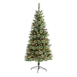 6’ Frosted Swiss Pine Artificial Christmas Tree with 300 Clear LED Lights and Berries-Christmas Tree-Parc Decor