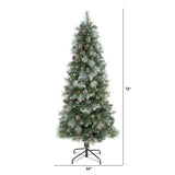 6’ Frosted Tip British Columbia Mountain Pine Artificial Christmas Tree with 250 Clear Lights, Pine Cones and 588 Bendable Branches-Christmas Tree-Parc Decor