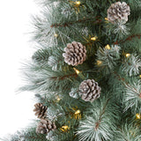 6’ Frosted Tip British Columbia Mountain Pine Artificial Christmas Tree with 250 Clear Lights, Pine Cones and 588 Bendable Branches-Christmas Tree-Parc Decor