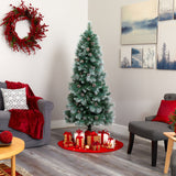 6’ Frosted Tip British Columbia Mountain Pine Artificial Christmas Tree with 250 Clear Lights, Pine Cones and 588 Bendable Branches-Christmas Tree-Parc Decor