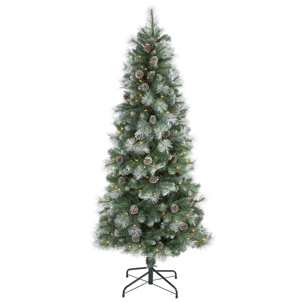 6’ Frosted Tip British Columbia Mountain Pine Artificial Christmas Tree with 250 Clear Lights, Pine Cones and 588 Bendable Branches-Christmas Tree-Parc Decor
